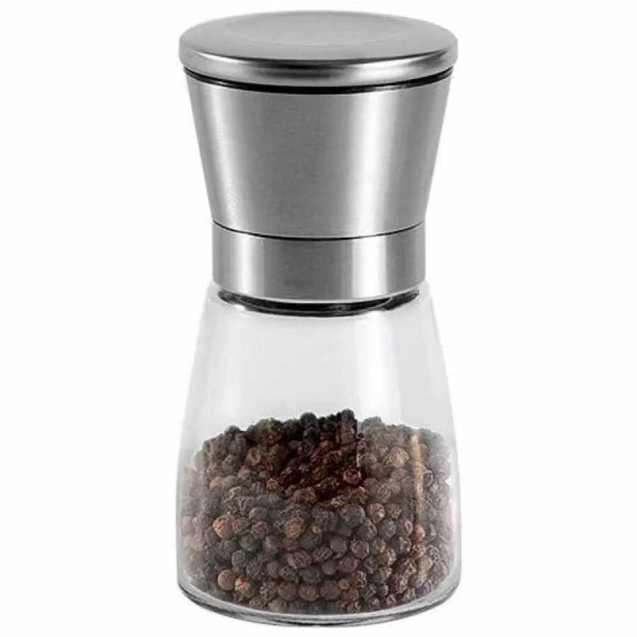 Adjustable Manual Glass Pepper Mill Grinder Stainless Steel Manual Salt Pepper Glass Seasoning Bottle, pepper mill