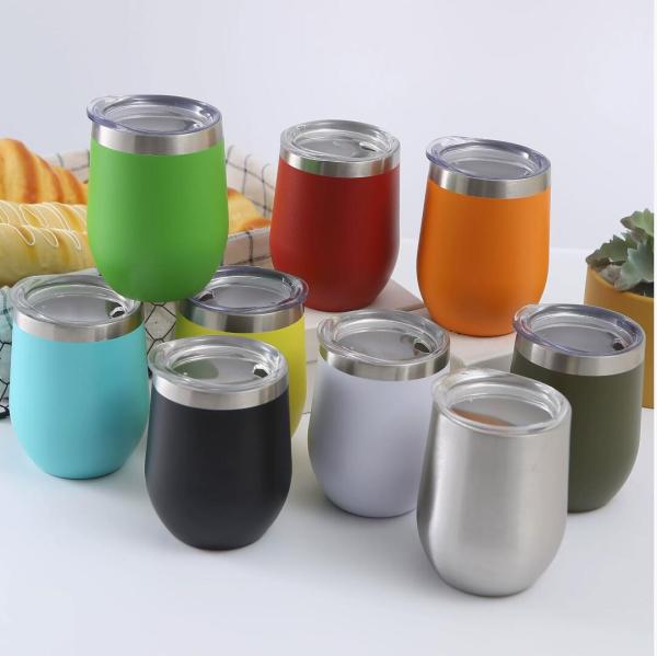 304SS food grade 12OZ Eggshell Cup Stainless Steel Insulated Cup Large Belly Cup Red Wine Double-Layer Vacuum U-Shaped Mug Wine Tumbler