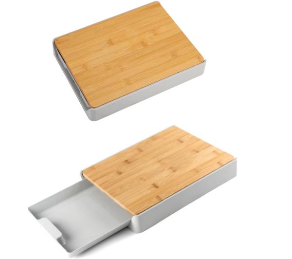 Bar Kitchen Usage Bamboo Cutting Board With Plastic Tray chopping board  With Pull Out Trays