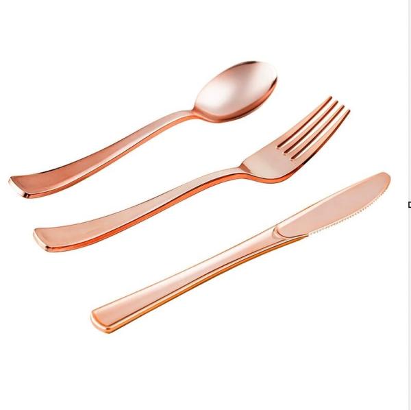 Disposable Plastic Electroplating Elegant Cutlery Set Flatware for Wedding Parties Disposable Tableware