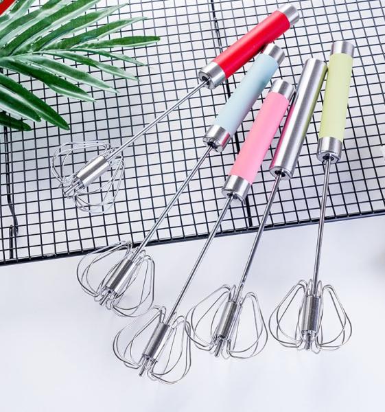Food Grade Semi Automatic Colorful Handle Hand Press Stainless Steel  egg Mixer Egg Whisk egg Beater