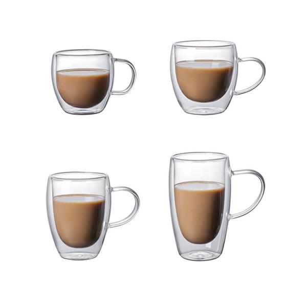 High Quality Reusable Double Wall Heat Resisting High Borosilicate Glass Coffee Cup  water mug with Handle