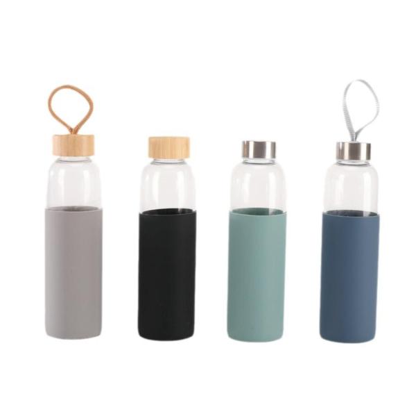 Hot selling 500ml Outdoor High borosilicate  Glass Bottles With Removable Silicon  Sleeve glass sport bottle glass water bottle
