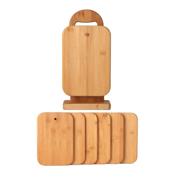 Hot selling Bamboo Cutting Board Kitchen Serving Boards for Sandwich Cheese Meal Breakfast Set 6 Pieces Boards with Holder