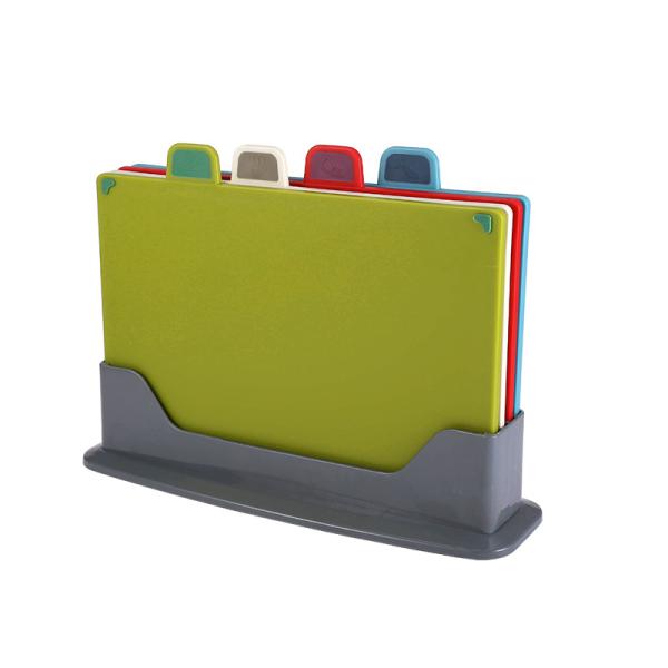 Multi-functional Plastic Meat Chopping Fruit Vegetables Fish Kitchen Chopping Cutting Board Set ,plastic chopping block with Juice Groove & Food Icon,Plastic Cutting Board with Storage Stand