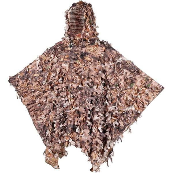 AUSCAMOTEK 3D Leafy Poncho Ghillie Suit Camouflage Cloak Cape for Deer Turkey Hunting Brown