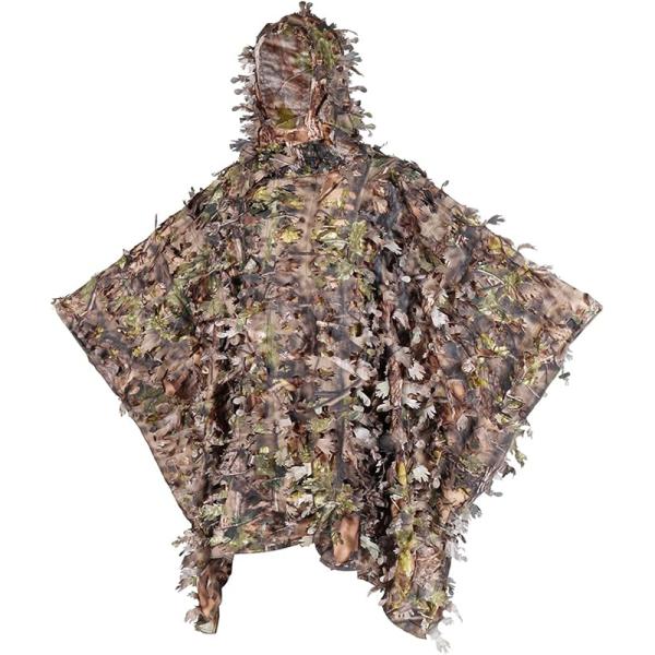 AUSCAMOTEK 3D Leafy Poncho Ghillie Suit Camouflage Cloak Cape for Deer Turkey Hunting Green