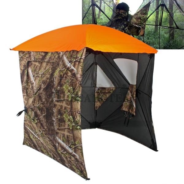 AUSCAMOTEK 3W See Through Pop Up Ground Blind Hub Style 3-Panels Blinds with Removable Orange Blaze Top for Deer Tuckey Duck Hunting