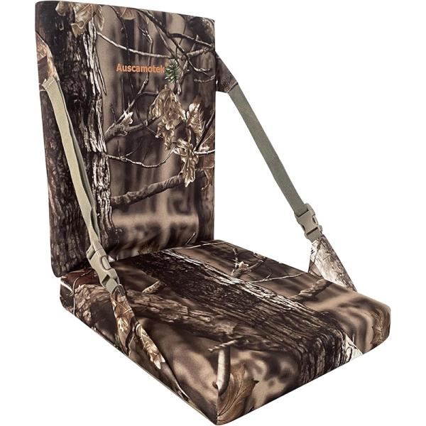 AUSCAMOTEK Camouflage Hunting and Stadium Seat Cushion with Backrest - 5cm Thick, Water-Resistant, Silent Material for Deer, Duck, Turkey Hunting, Fishing, Camping, and Outdoor Activities