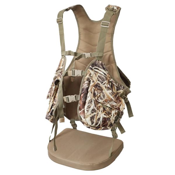 AUSCAMOTEK Camouflage Hunting Vest with Detachable Seat Cushion for Turkey Dove and Upland Bird Hunting