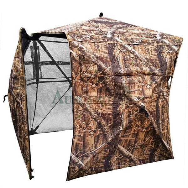 AUSCAMOTEK See Through Ground Blind for Deer Hunting, 2-3 Person Pop-Up Camouflage Blind
