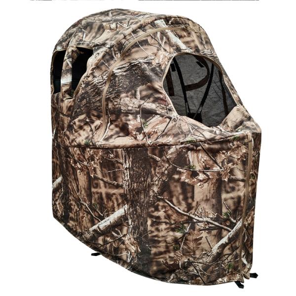 AUSCAMOTEK See-Through Hunting Ground Blind with Built-in Chair for Deer Hunting - 1 Person Pop-Up Camouflage Tent