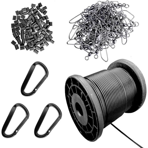 AUSCAMOTEK Taxas Duck Decoy Rig Accessories Set for Waterfowl Hunting- 100 Crimp 50 Swivel Snap 18 Feet Cable 3 Carabiner