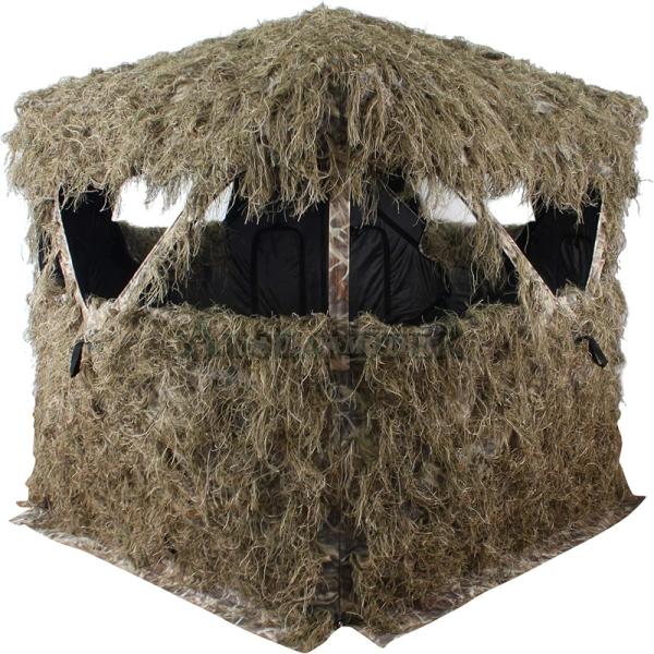 AUSCAMOTEK Ghillie Ground Blind for 3 Person Deer Hunting with Ghilly Cover