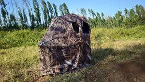 AUSCAMOTEK See-Through Hunting Ground Blind with Built-in Chair for Deer Hunting - 1 Person Pop-Up Camouflage Tent