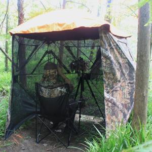 AUSCAMOTEK 3W See Through Pop Up Ground Blind Hub Style 3-Panels Blinds with Removable Orange Blaze Top for Deer Tuckey Duck Hunting