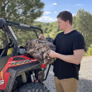 AUSCAMOTEK Top Load Camo Duffel Bag for Hunting Gear - Water Resistant Blind Duffle Backpack- Camouflage Military Style Seabag