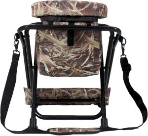 AUSCAMOTEK 360-Degree Swivel Hunting Chair with Thick Cushion - Foldable and Portable Camo Chair for Outdoor Hunting-Natural Blind Wetland Camo
